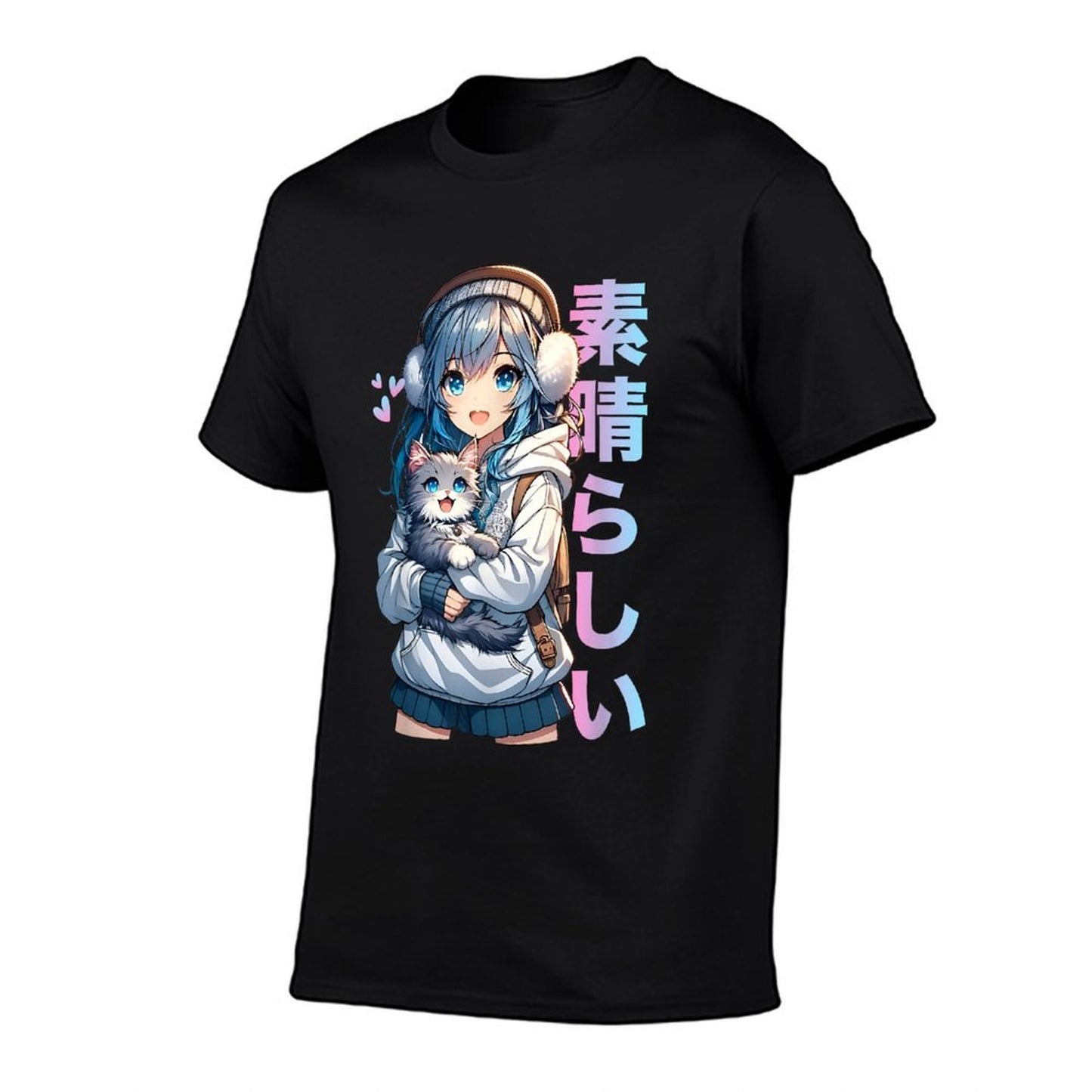 Cute Anime Girl with A Cat for Cat Lover Kawaii Otaku Manga  Versatile T-Shirt