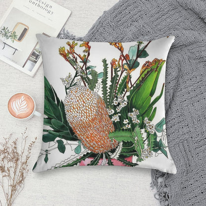 Australian Native Arrangement Banksia Kangaroo Paw Soft Skin-Friendly Throw Pillow