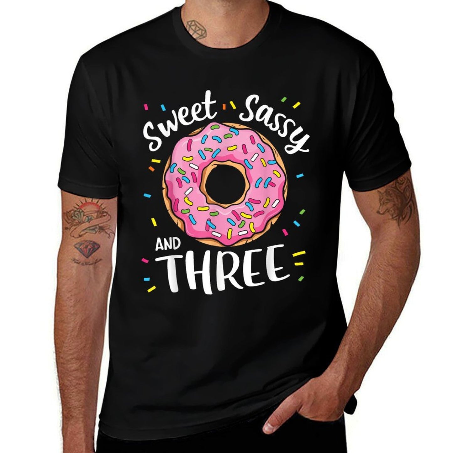 Sweet Sassy And Three Cute Girls 3rd Birthday Donut Party  Easy-care T-Shirt