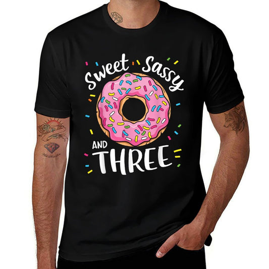 Sweet Sassy And Three Cute Girls 3rd Birthday Donut Party  Easy-care T-Shirt