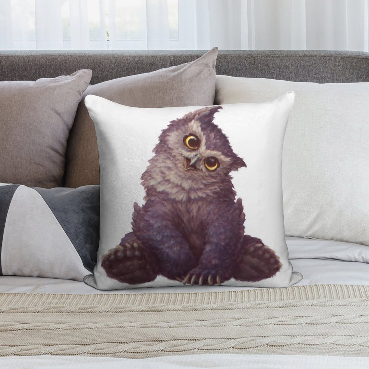 Owlbear Cub Soft Warmth Comfort Throw Pillow
