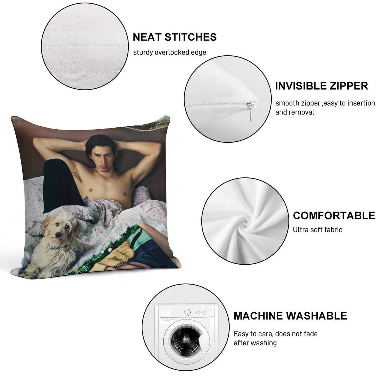 Adam Driver with Dog Photosession Soft Decorative Cover Throw Pillow