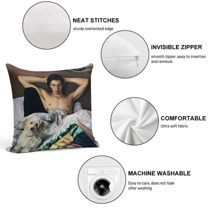 Adam Driver with Dog Photosession Soft Decorative Cover Throw Pillow