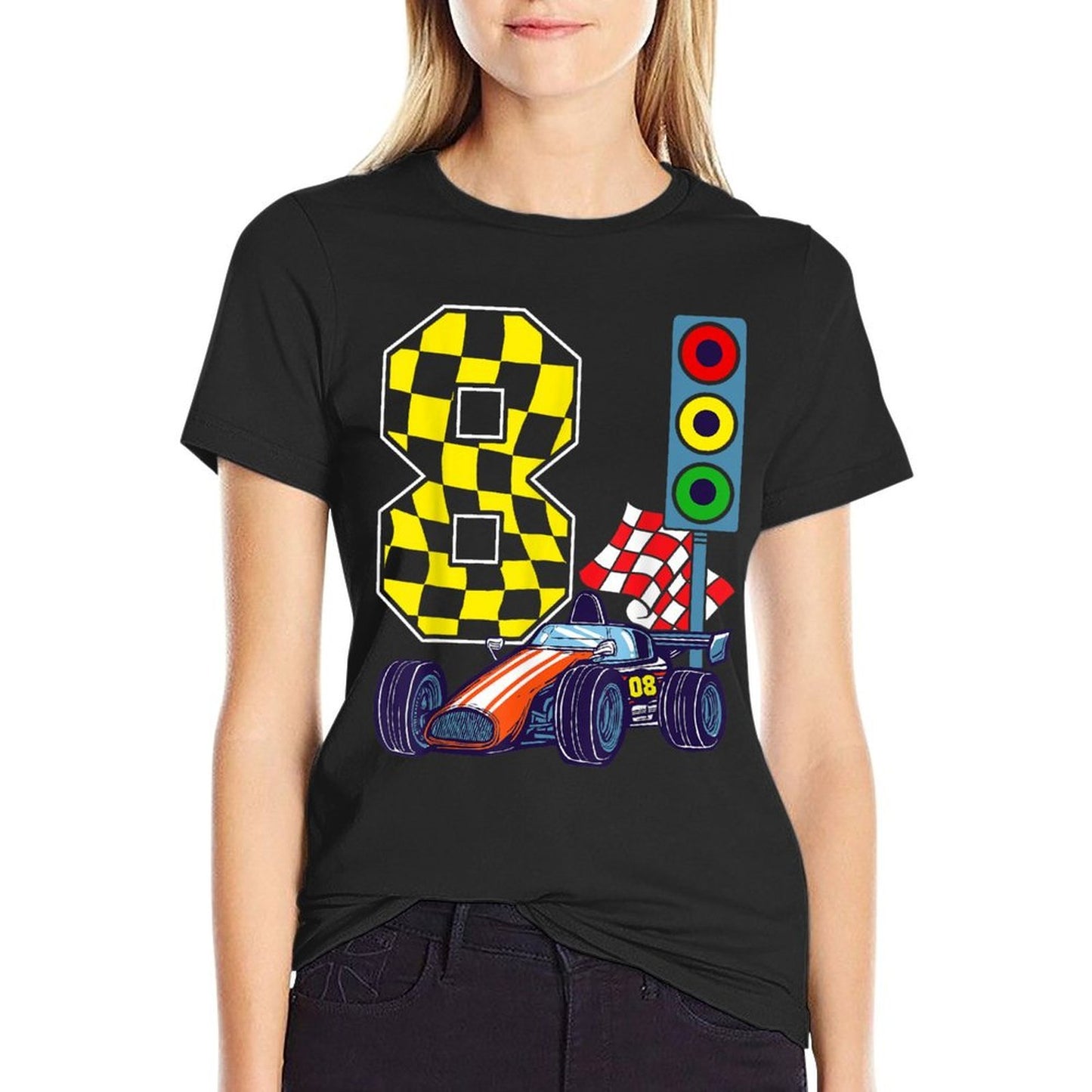 8th Birthday Boy Race Car Traffic Lights Racer 8 Years Old  Affordable Price T-Shirt