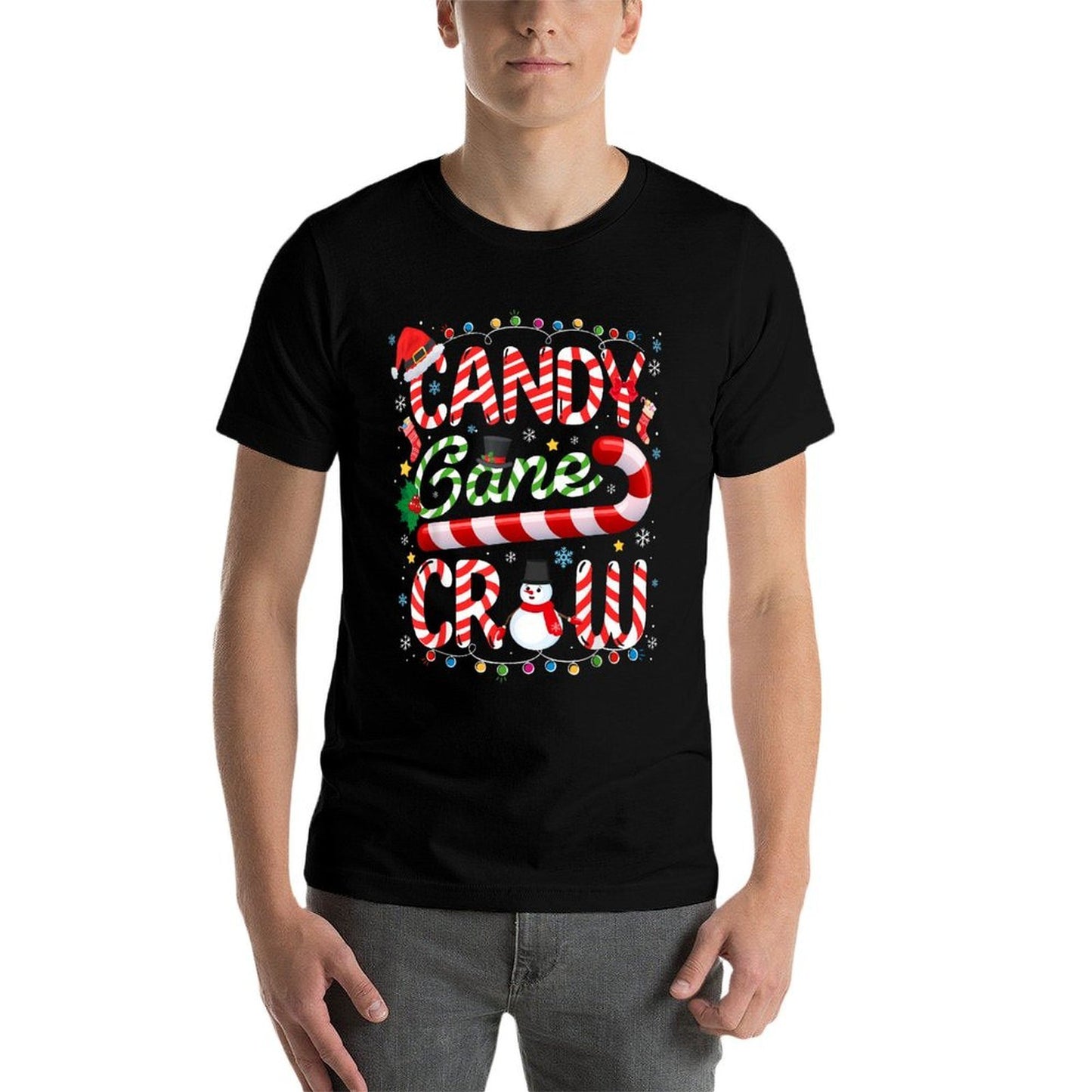 Candy Cane Crew Christmas Pajamas Adult Men Women Kids  Polyester Blend T-Shirt