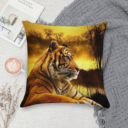 Tiger And Sunset Soft Style Accent Throw Pillow