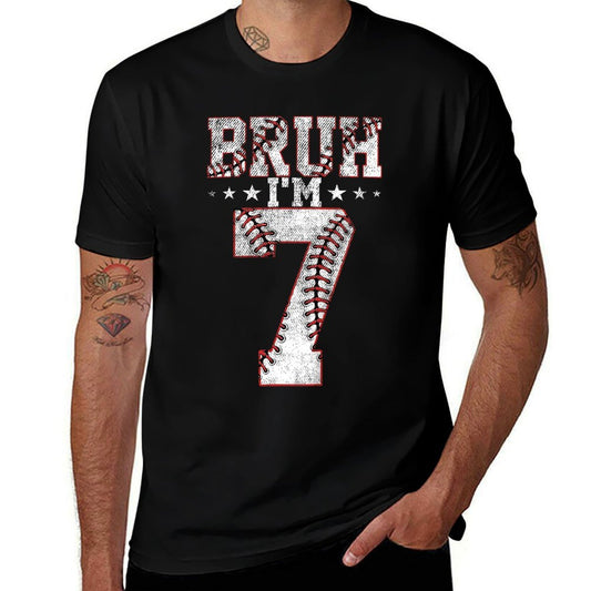 Kids Bruh 7th Birthday Baseball Bruh I'm 7 Year Old Birthday  Easy-care T-Shirt