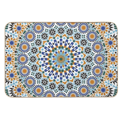 Moroccan Zelig  Tile Retro Abstract Multi Color Pattern  Repositionable Bath Mat