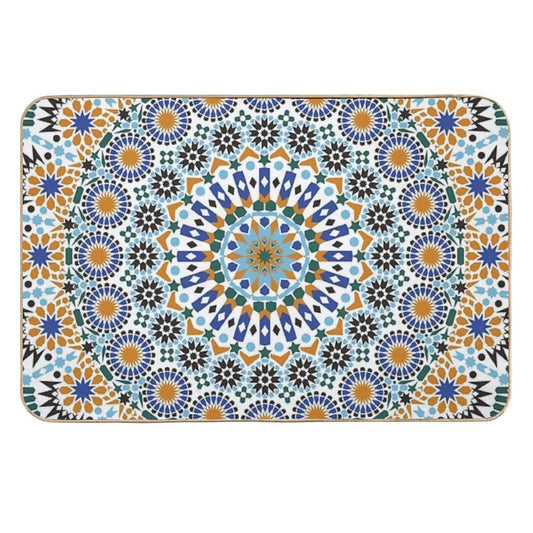 Moroccan Zelig  Tile Retro Abstract Multi Color Pattern  Repositionable Bath Mat