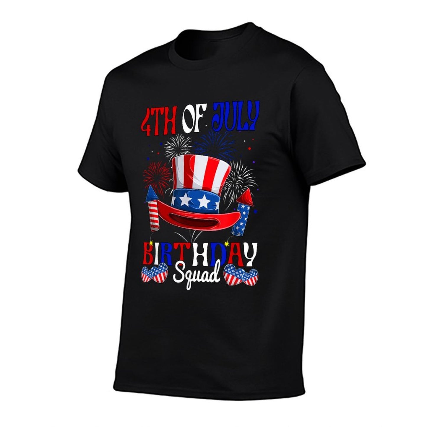 4th Of July Birthday Squad US Fireworks Patriotic Team  Rolled Sleeves T-Shirt