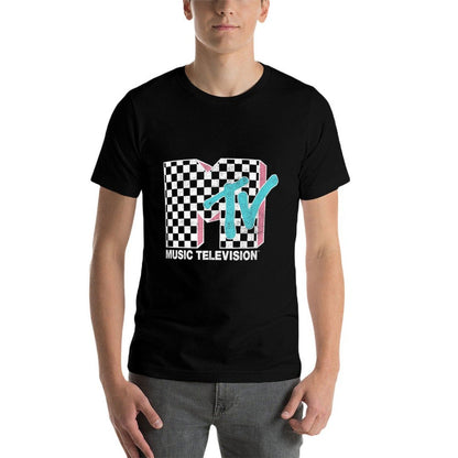 MTV Neon Distressed Checkered Logo Comfortable T-Shirt