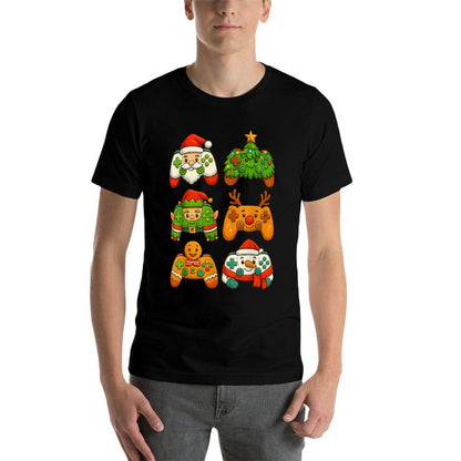 Christmas Gaming Controllers Santa Fun Reindeer Tree Snowman  Rolled Sleeves T-Shirt