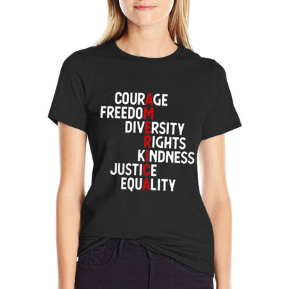 Womens America Courage Freedom Diversity Rights Kindness Justice Eq  Easy-care T-Shirt