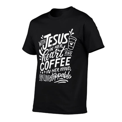 With Jesus In Her Heart And Coffee In Her Hand  Easy-care T-Shirt