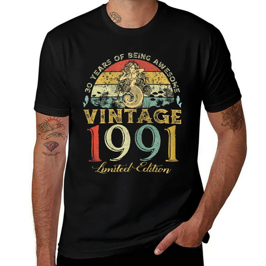 Womens Vintage 1991 Sunset Mermaid 30 Years Old 30th Birthday  Tagless Design T-Shirt