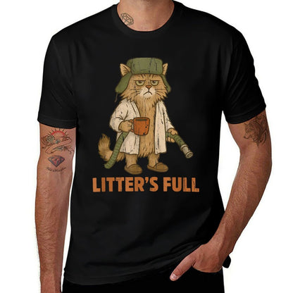 Litters Full, Christmas Vacation Cat  Heathered Texture T-Shirt