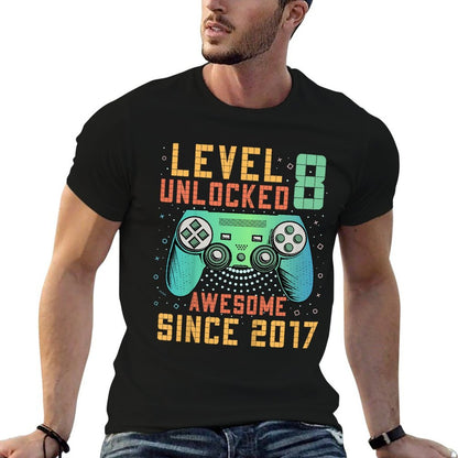 Kids Level 8 Unlocked 8th Birthday 8 Year Old Boy Gifts Gaming  Graphic-printed T-Shirt