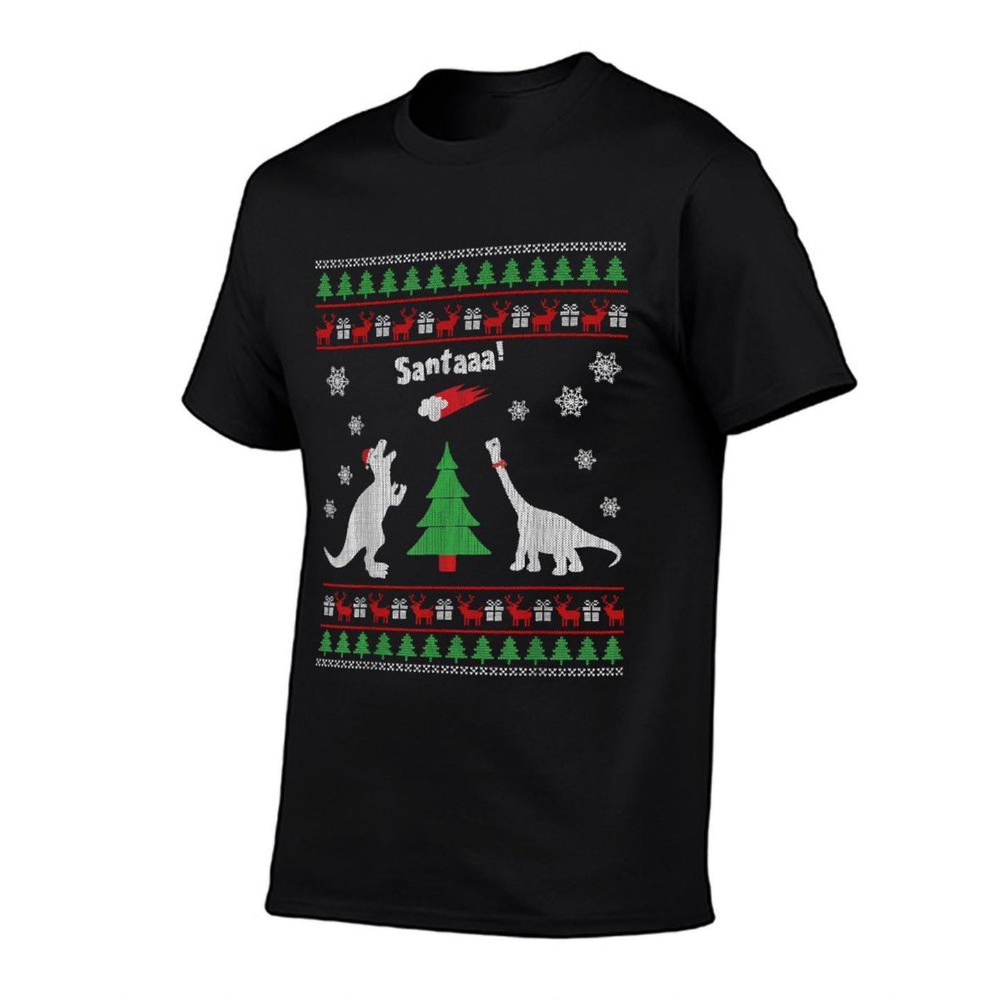 Funny Dinosaurs And Santa Ugly Christmas Sweater  Wrinkle-resistant T-Shirt