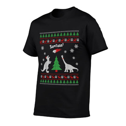 Funny Dinosaurs And Santa Ugly Christmas Sweater  Wrinkle-resistant T-Shirt