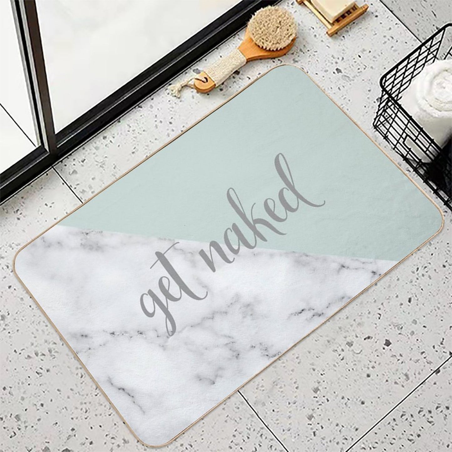 Get Naked Bathroom And Bedroom Quote, Mint Green, White, Marble  High-Traffic Bath Mat