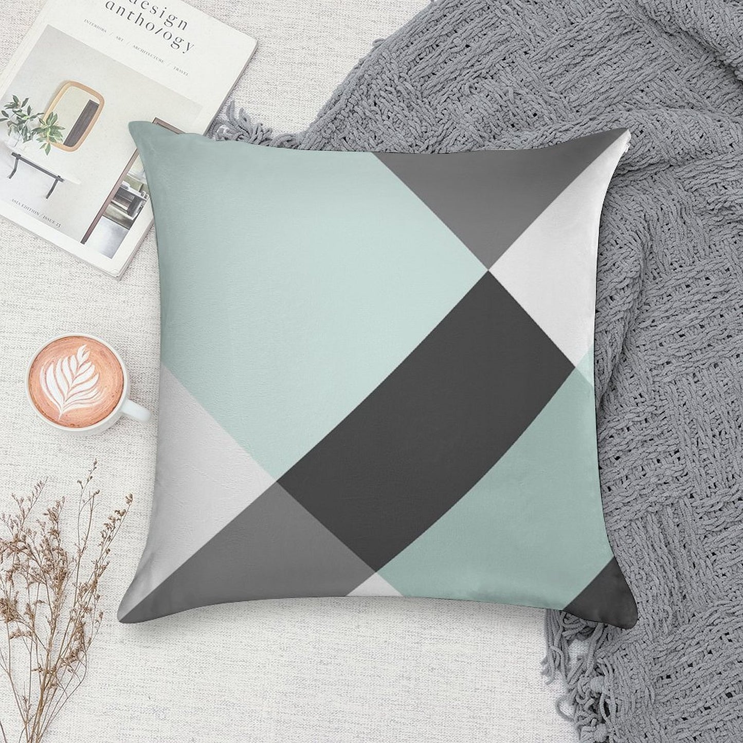Duck Egg & Grey Patchwork Soft Gift Ready Throw Pillow