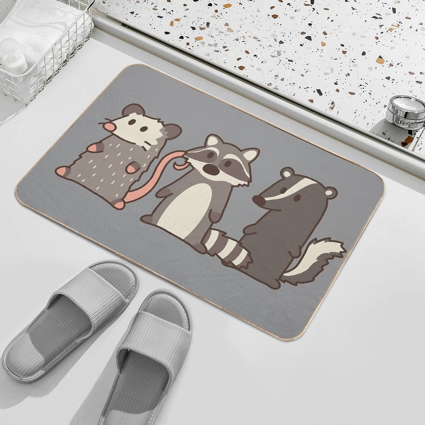 Raccoon, Opossum & Skunk Woodland Friends  Absorbent Bath Mat