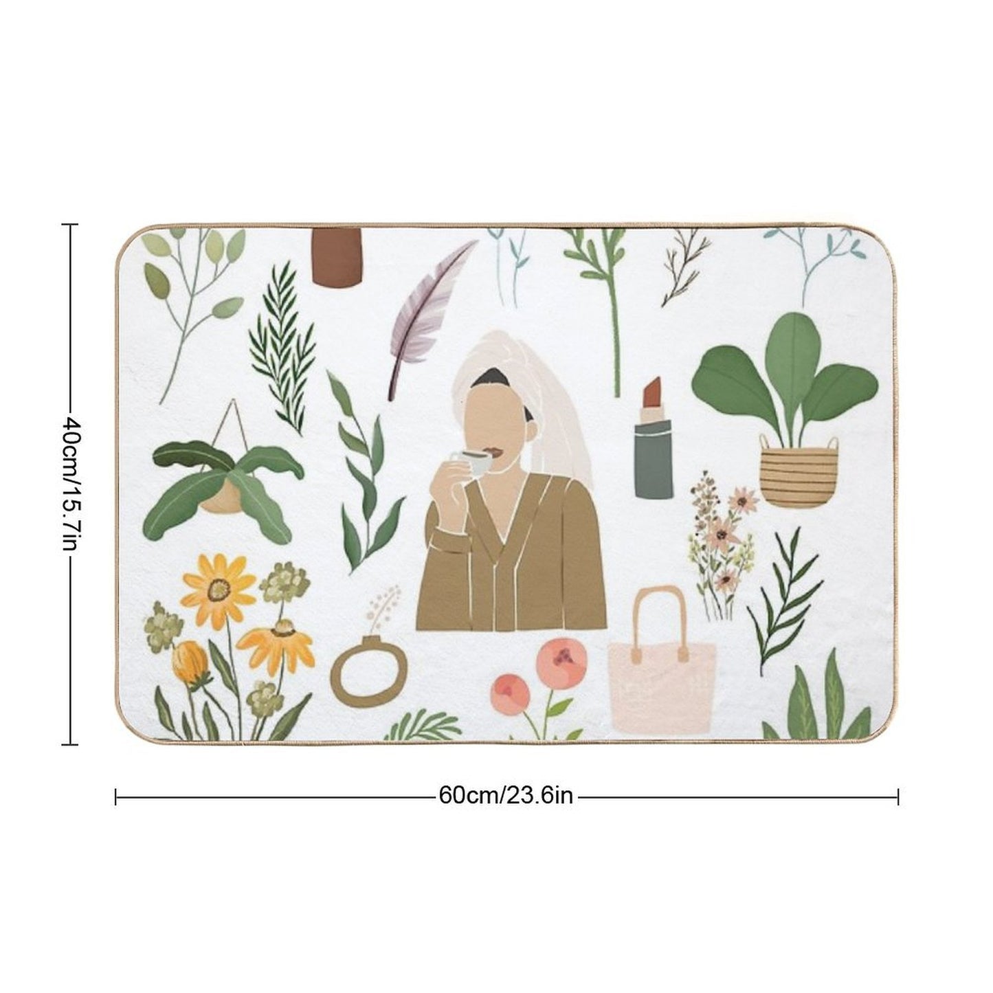 Vintage Selfcare Plants  Easy To Clean Bath Mat