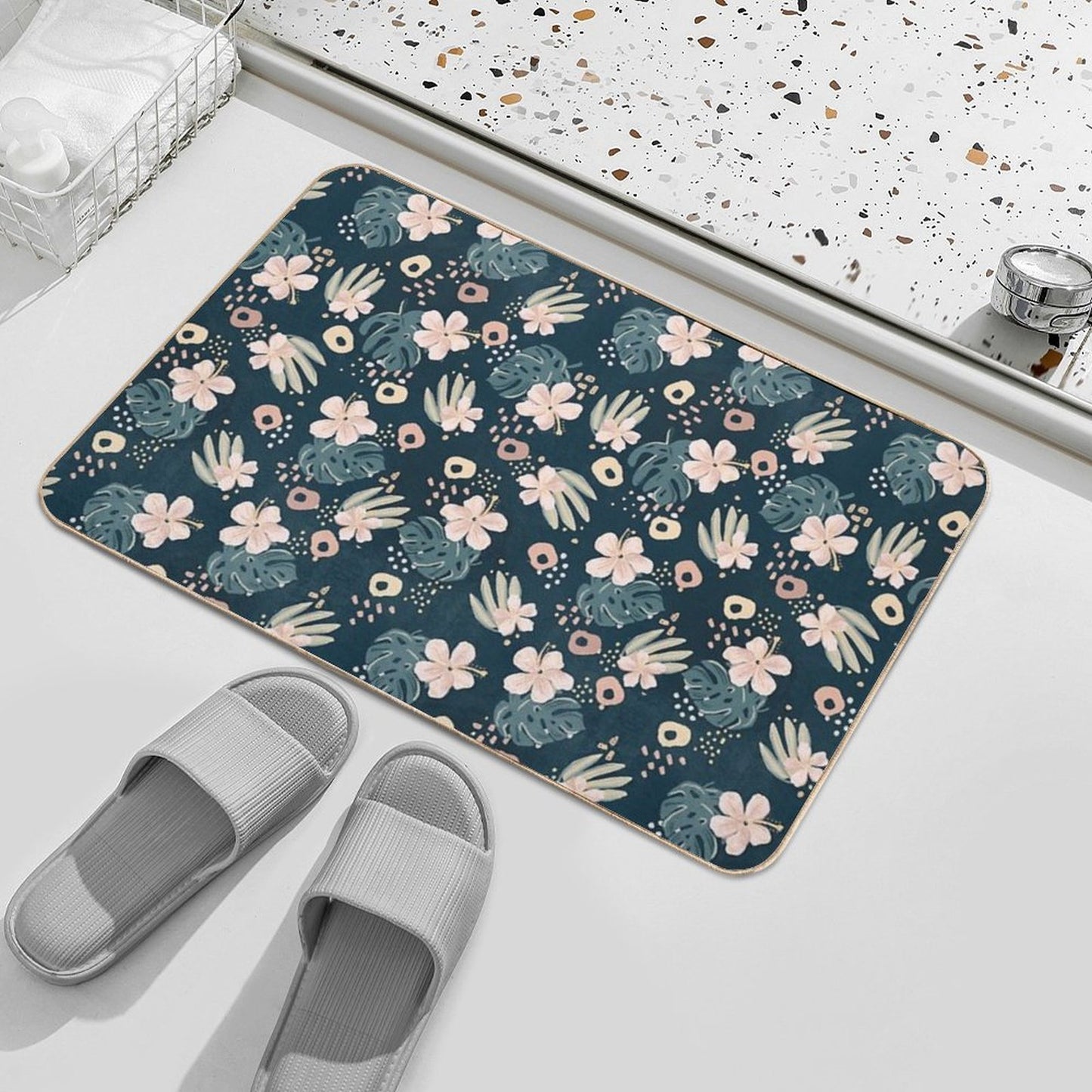 Hybiscus Pattern  Long-Lasting Bath Mat