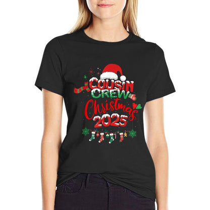 Merry Christmas Cousin Crew 2025 Family Matching Xmas 2025  Ribbed Collar T-Shirt