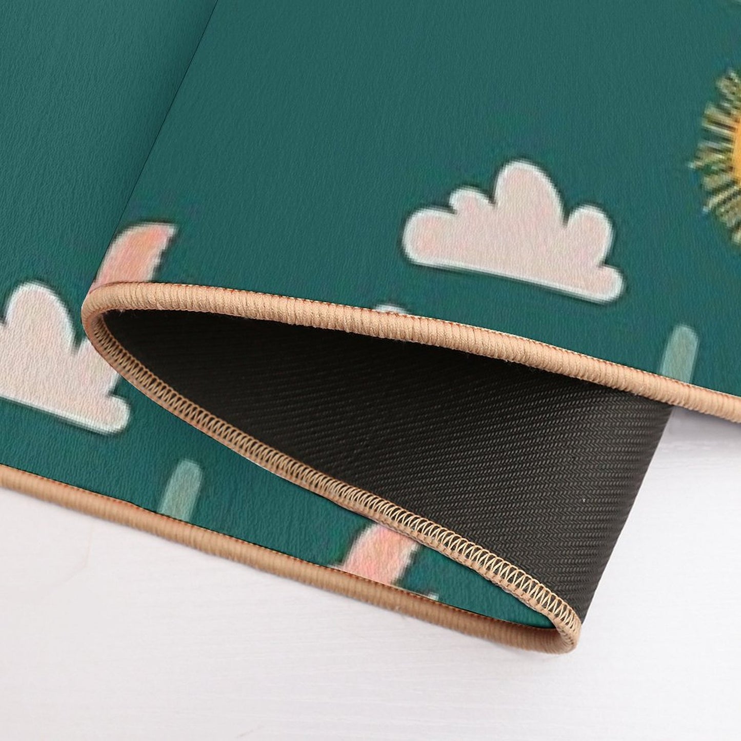 Boho Aesthetic Landscape Southwest Cactus And Sun - Forest Green Background  Long-Lasting Bath Mat