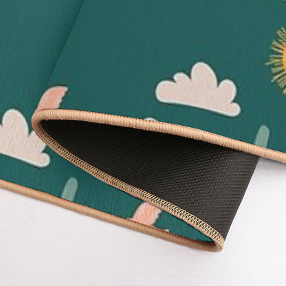 Boho Aesthetic Landscape Southwest Cactus And Sun - Forest Green Background  Long-Lasting Bath Mat