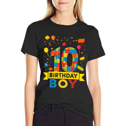 10 Year Old Building Blocks 10th Birthday Boy  High-quality Stitching T-Shirt