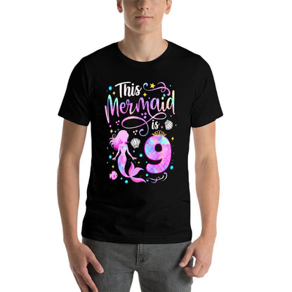 This Mermaid Is 9 Cute 9th Birthday Girl 9 Years Old Kids  Heathered Texture T-Shirt
