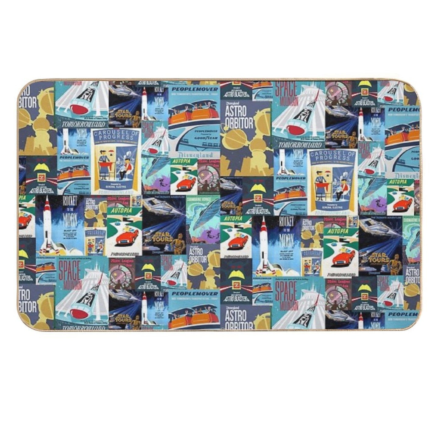 Tomorrowland Theme Park Vintage Ride Attraction Posters  Stain-Proof Bath Mat