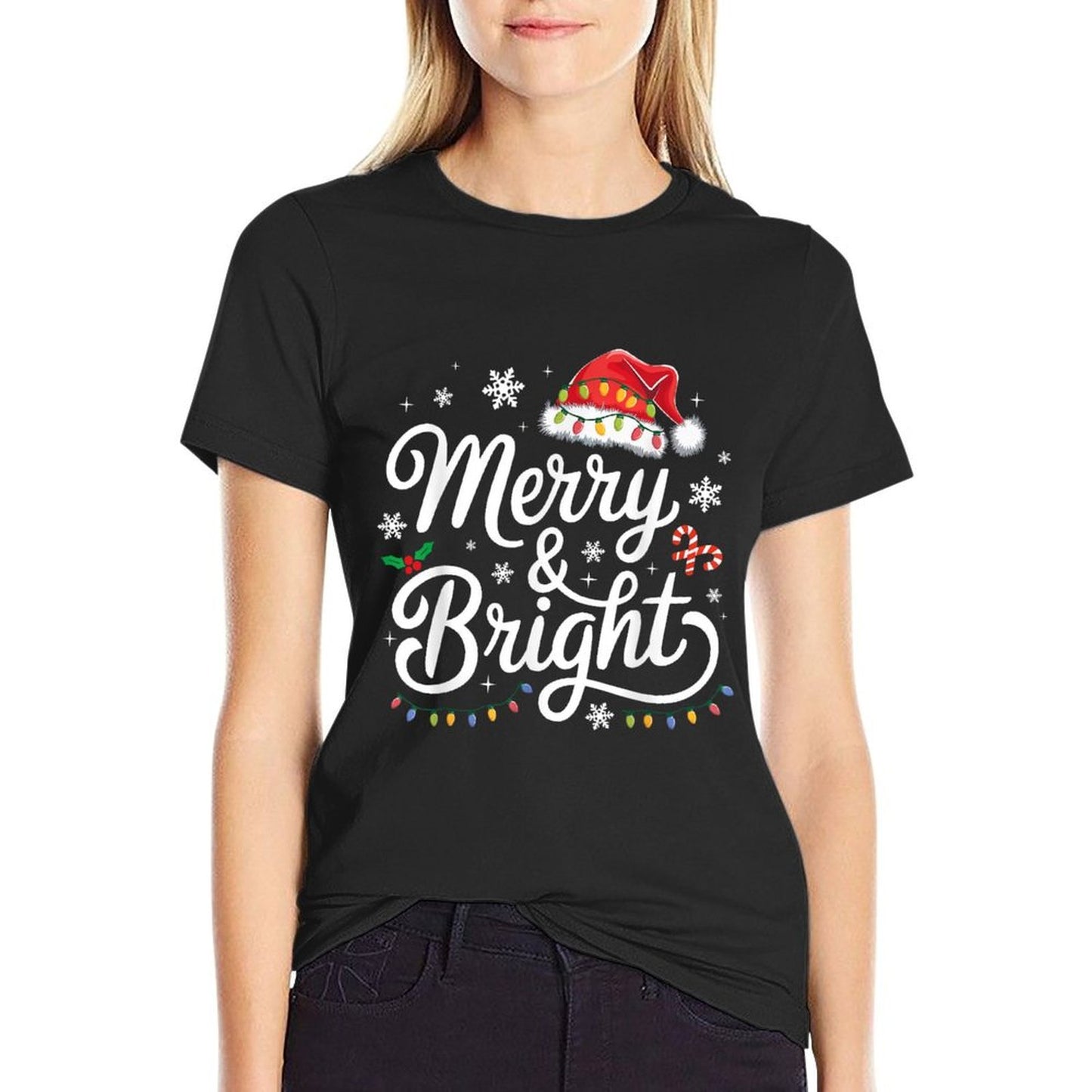 Merry And Bright Christmas Lights Xmas for Men Women Kids  Oversized Silhouette T-Shirt