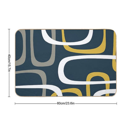 Midcentury Modern Loops Retro Pattern in Light Mustard, Grey, White, And Navy Blue  Non-Slip Bath Mat