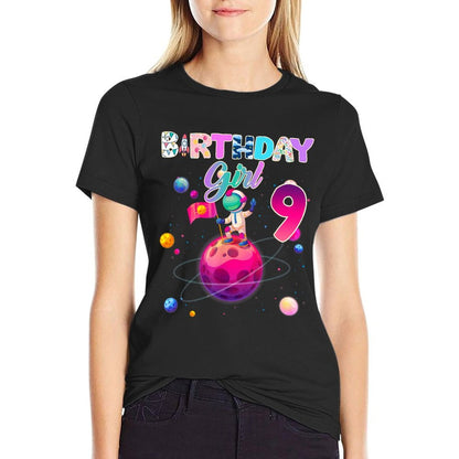 9th Space Birthday Girls Little Space Birthday Family Galaxy  Fade-proof Color T-Shirt