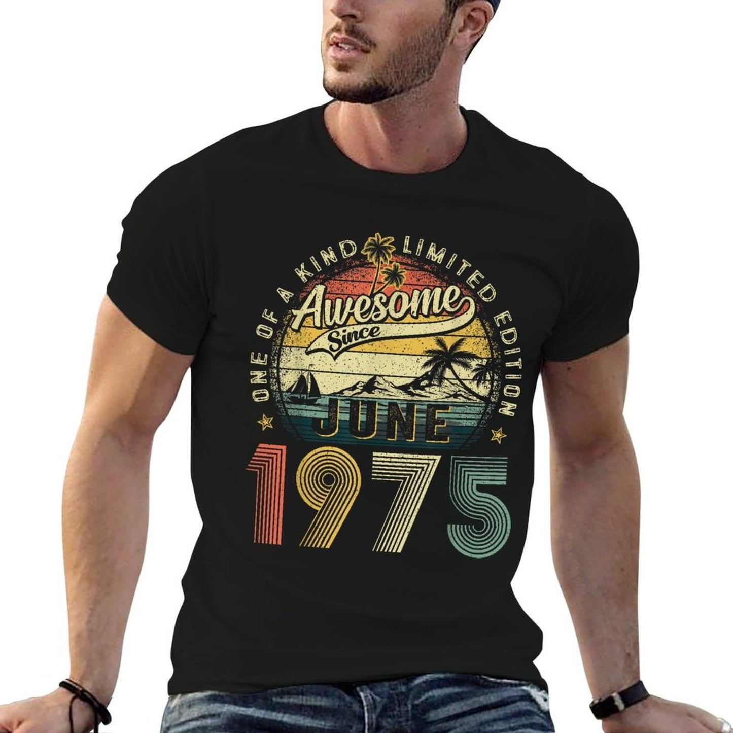Awesome Since June 1975 Vintage Men Women 50th Birthday Dad  Wrinkle-resistant T-Shirt