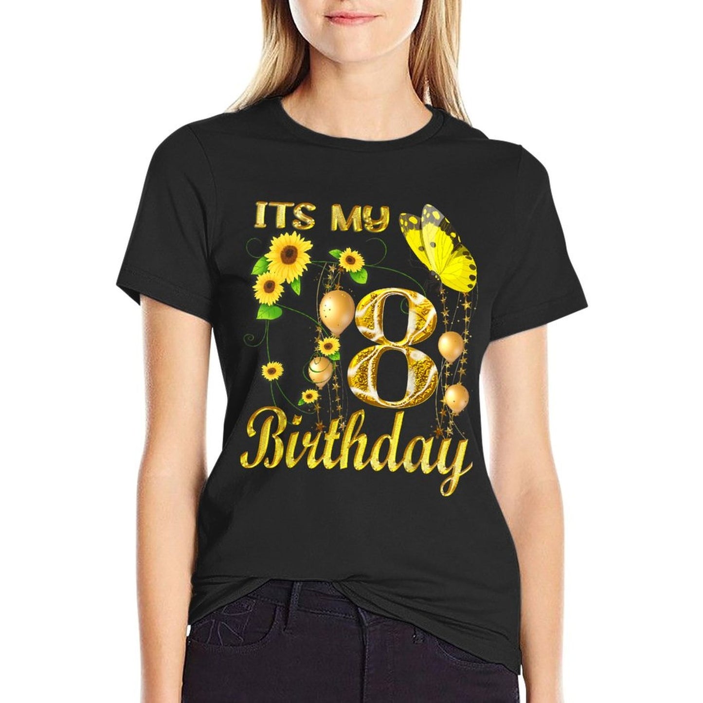 Its My 8th Birthday 8 Year Old Girl Sunflower Butterfly  Vintage-inspired T-Shirt