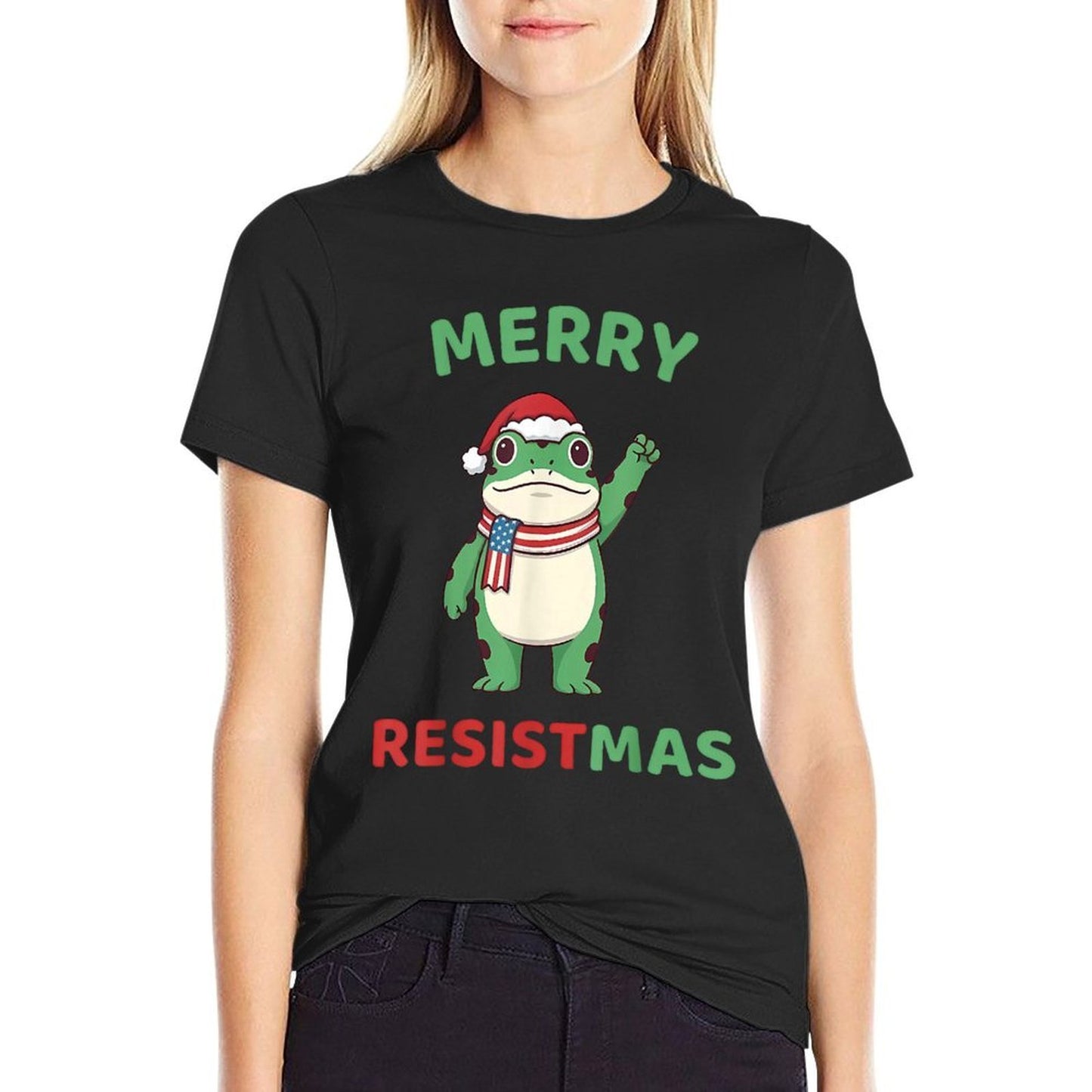 Frog Retro Merry Resistmas Funny Political Christmas  Odor-resistant T-Shirt