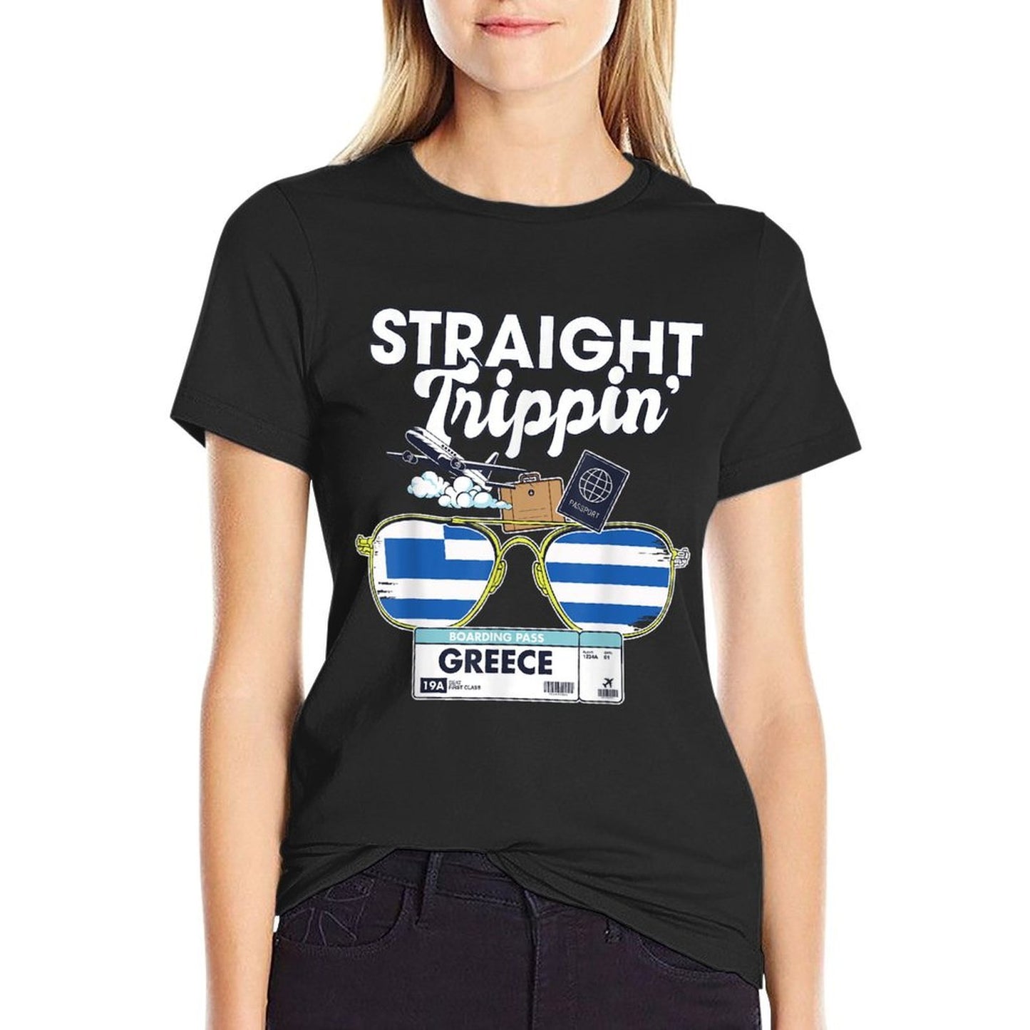 Straight Trippin Greece Vacation Tour Travel Trip Matching  Summer-ready Fabric T-Shirt