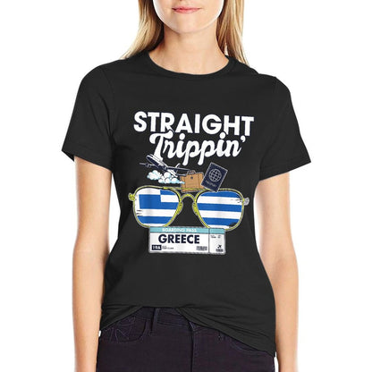 Straight Trippin Greece Vacation Tour Travel Trip Matching  Summer-ready Fabric T-Shirt