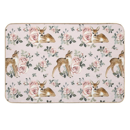 Little Deer With Vintage Roses  Blush  Absorbent Bath Mat