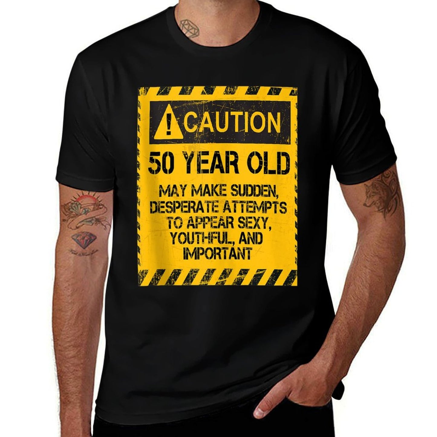 Caution 50 Year Old 50th Birthday Gift  Summer-ready Fabric T-Shirt