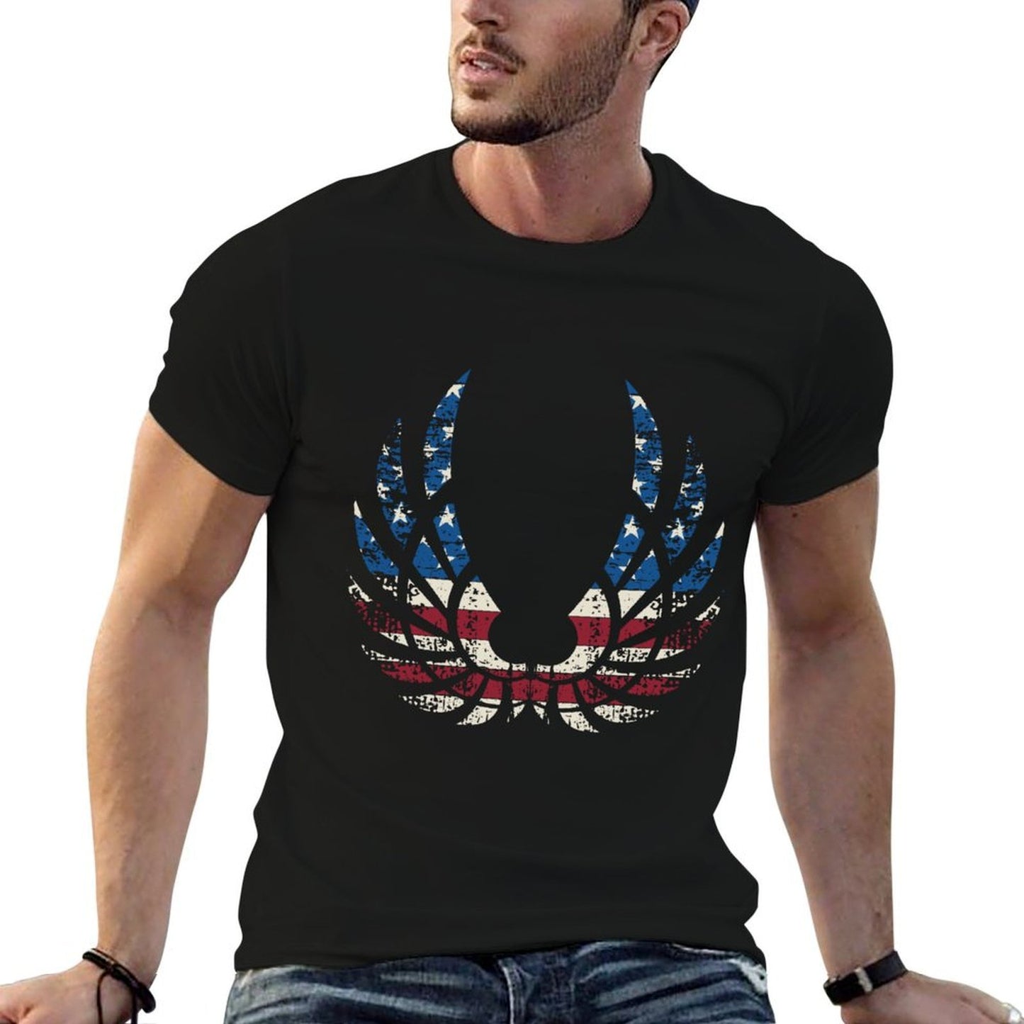 American Flag Angel Wings, 4th Of July  Fade-proof Color T-Shirt