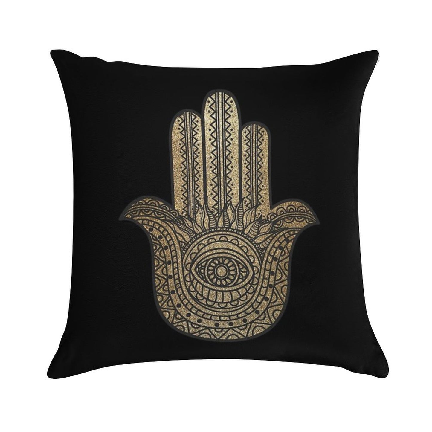 Golden Hamsa Hand Soft Hidden Zipper Throw Pillow