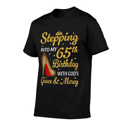 Stepping Into My 65th Birthday Women Leopard High Heel  Lightweight T-Shirt