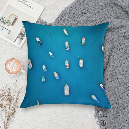 The Maltese Colourful Fishing Boats in Marsaxlokk Malta Soft Short Plush Fabric Throw Pillow