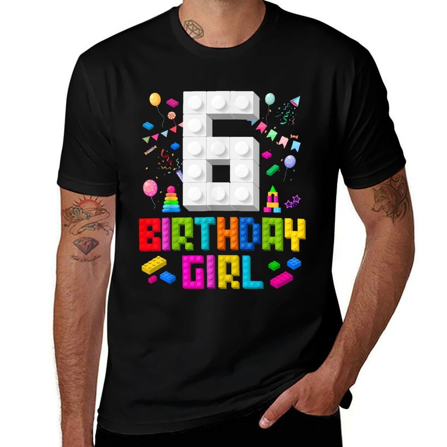 6th Birthday Girl Master Builder 6 Years Old Building Block  Easy-care T-Shirt