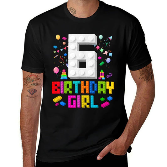 6th Birthday Girl Master Builder 6 Years Old Building Block  Easy-care T-Shirt
